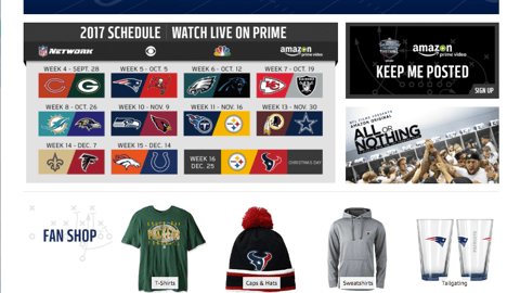 Amazon Prime Video NFL Landing Page